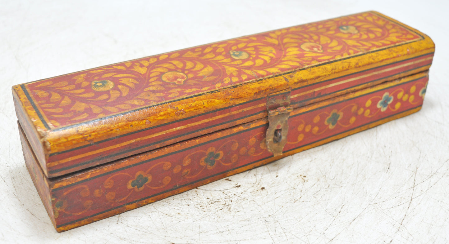 Vintage Wooden Pencil Stationary Box Original Old Hand Crafted Painted