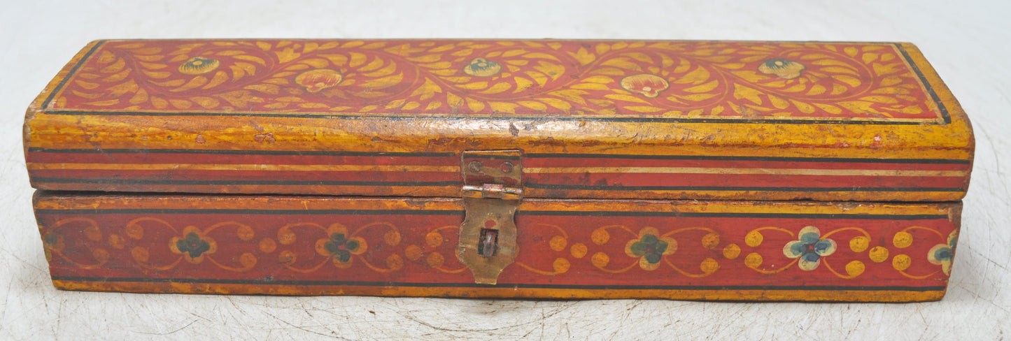 Vintage Wooden Pencil Stationary Box Original Old Hand Crafted Painted