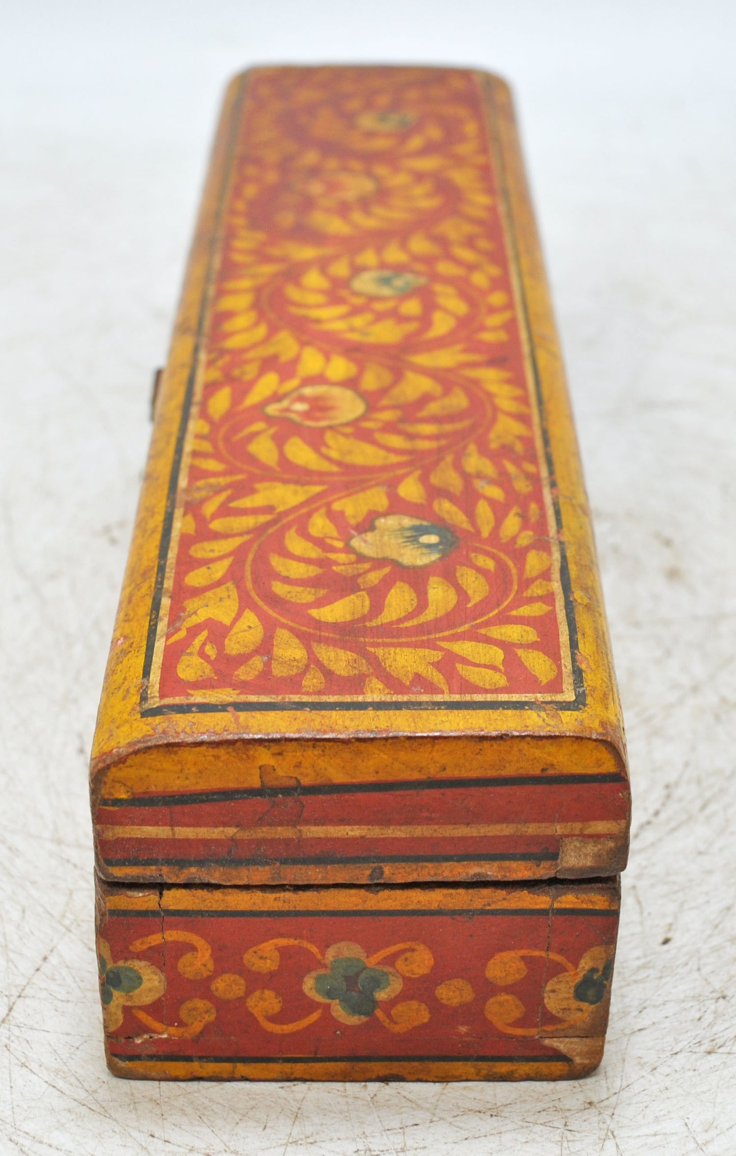 Vintage Wooden Pencil Stationary Box Original Old Hand Crafted Painted