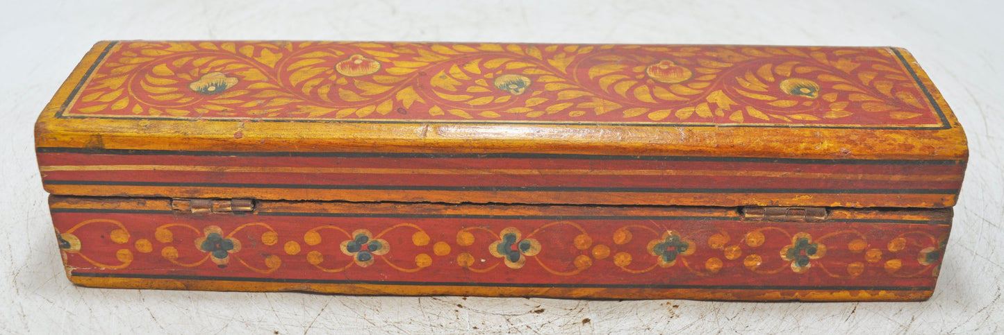 Vintage Wooden Pencil Stationary Box Original Old Hand Crafted Painted