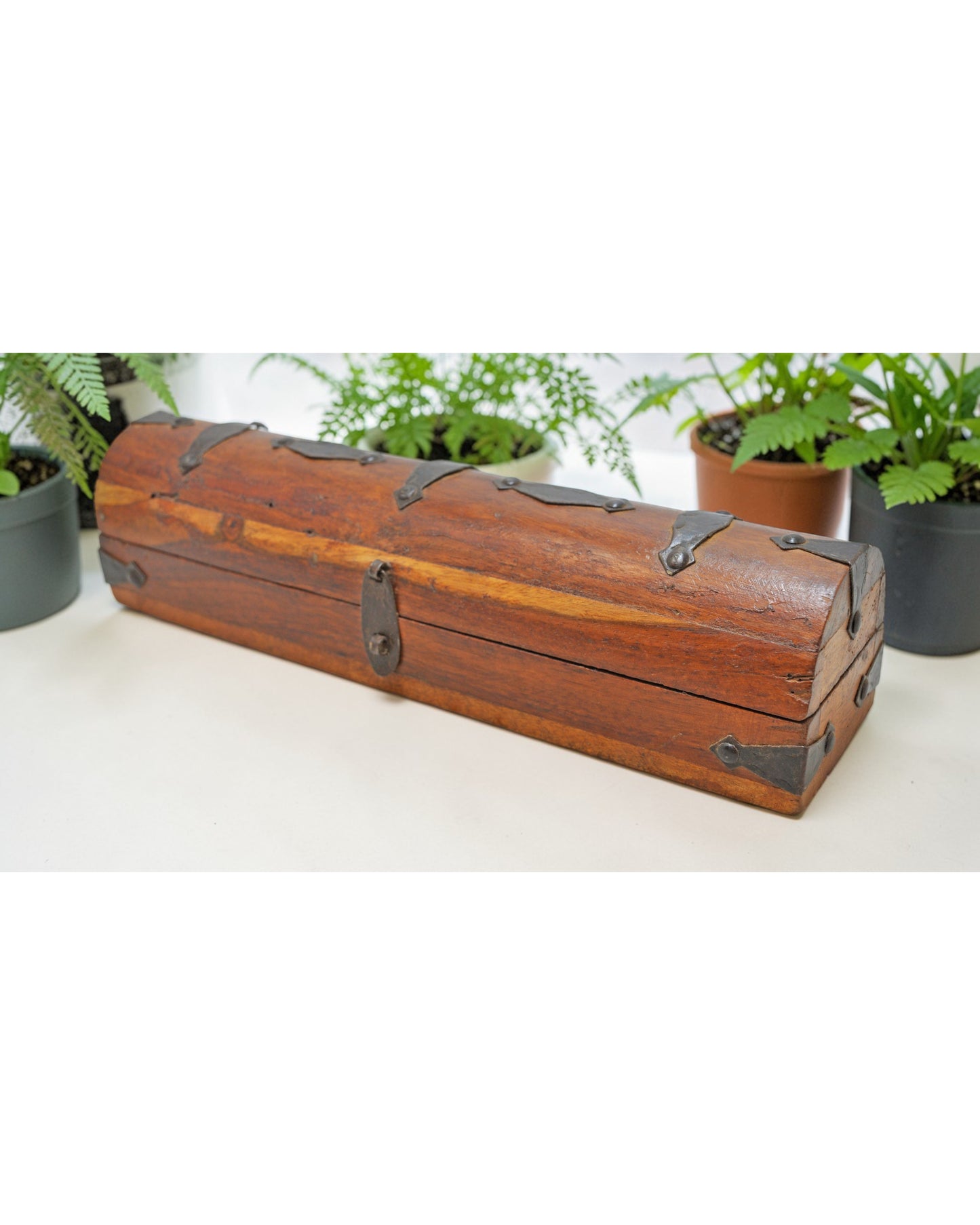 Vintage Wooden Pencil Stationary Box Original Old Hand Crafted Metal Fitted