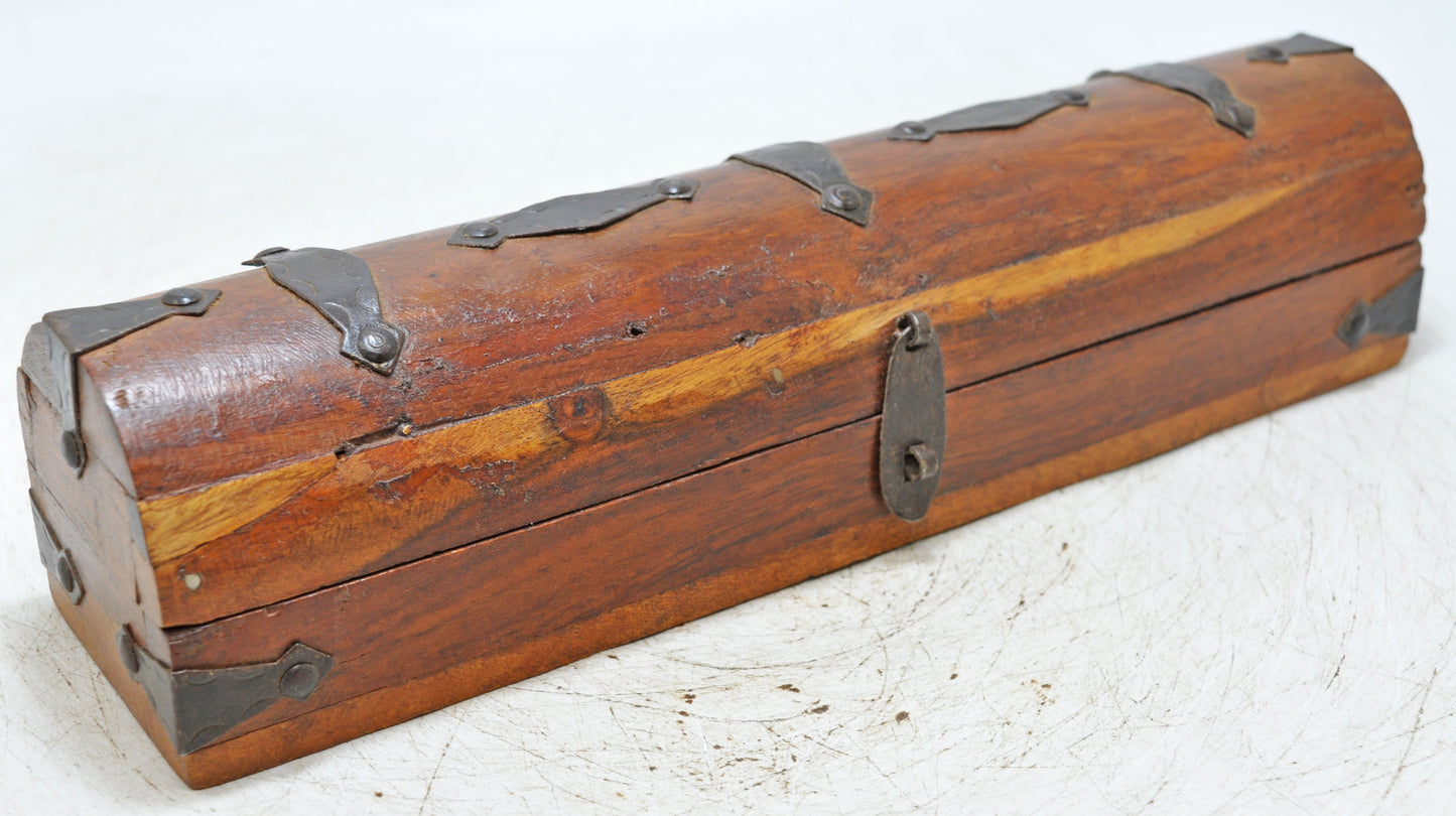 Vintage Wooden Pencil Stationary Box Original Old Hand Crafted Metal Fitted