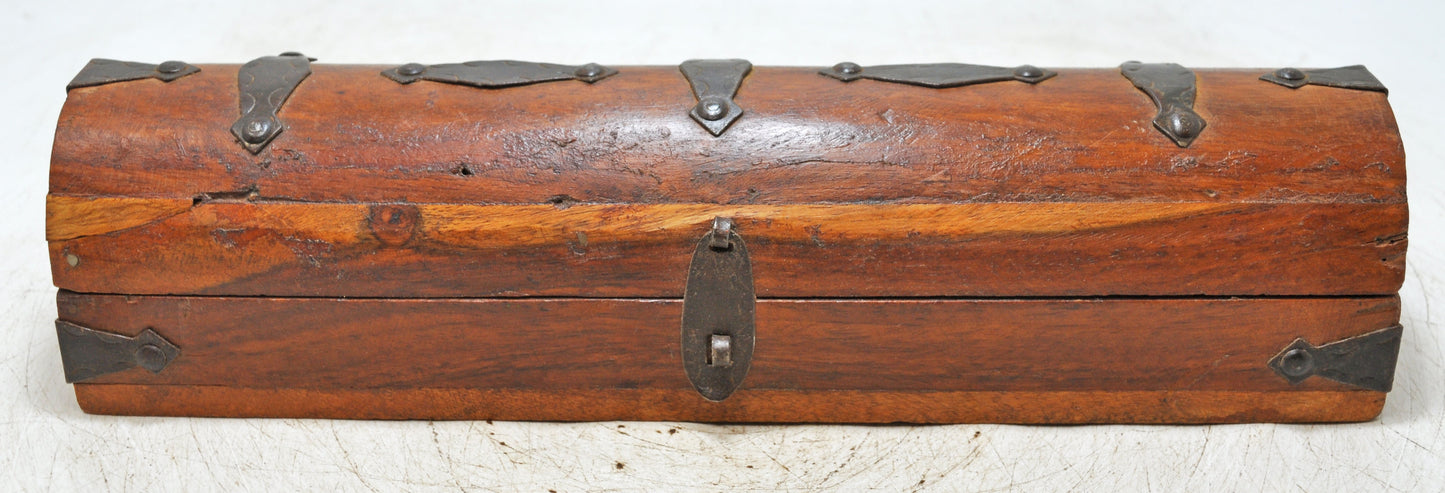 Vintage Wooden Pencil Stationary Box Original Old Hand Crafted Metal Fitted