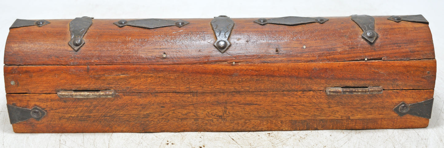 Vintage Wooden Pencil Stationary Box Original Old Hand Crafted Metal Fitted