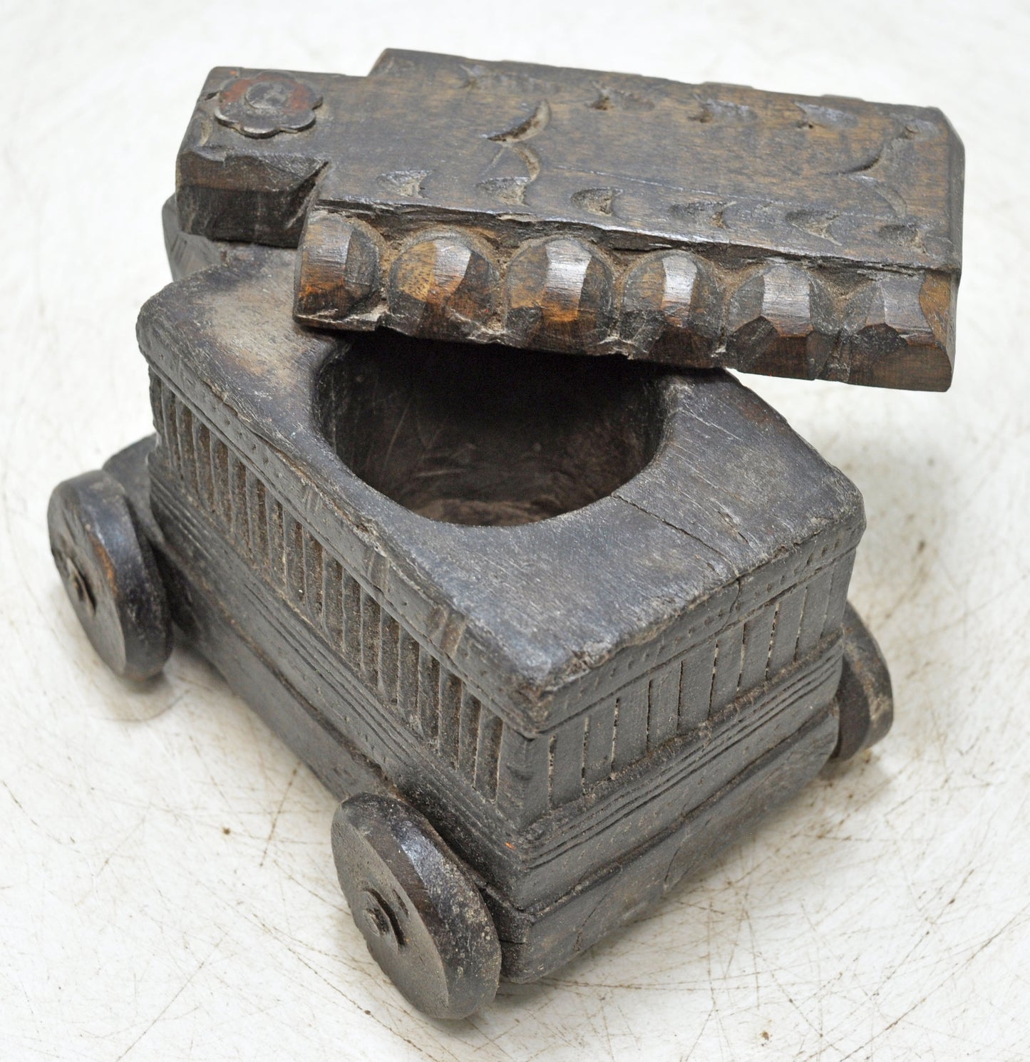 Antique Wooden Kitchenware Spice Box Original Old Hand Carved