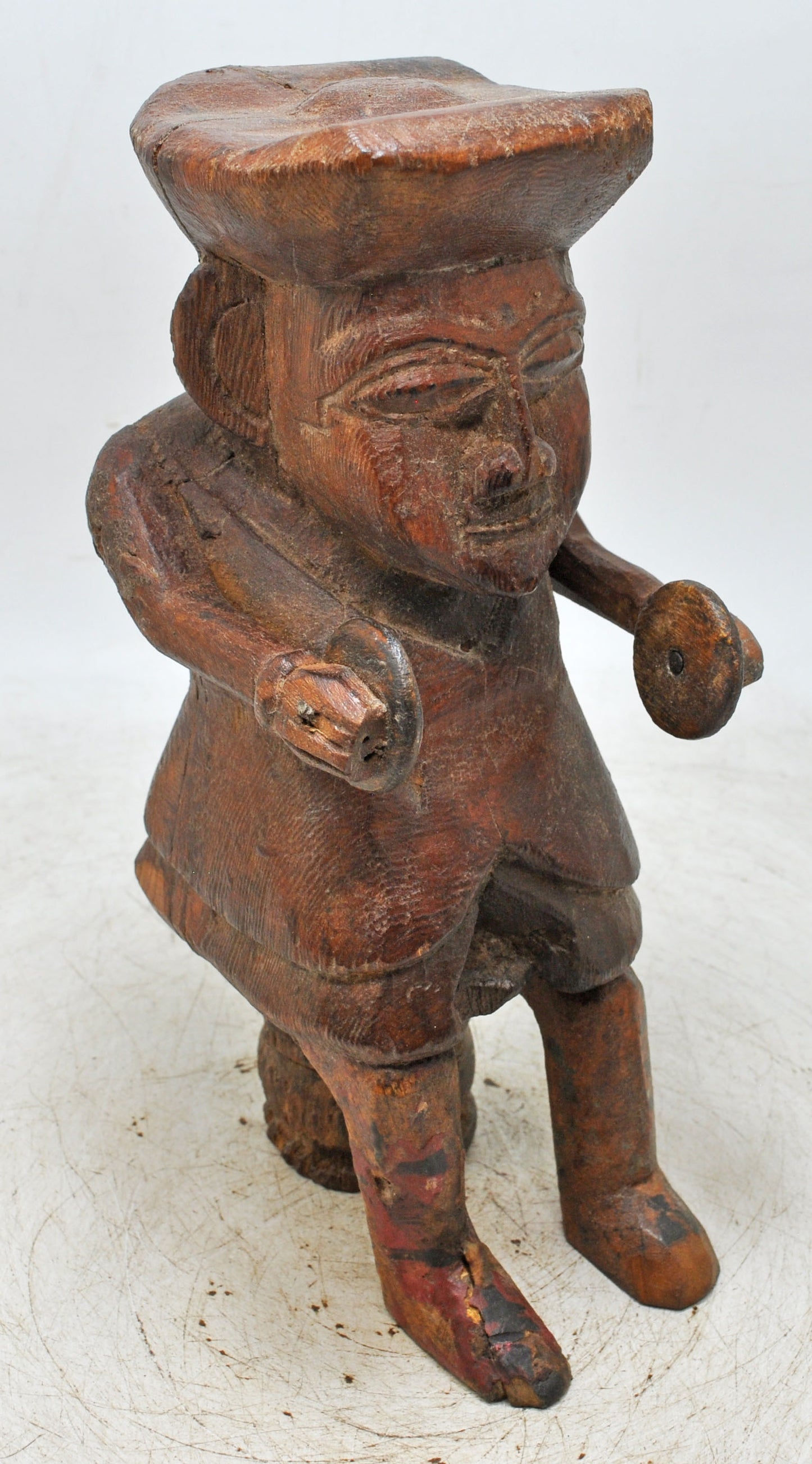 Vintage Wooden Musician Man Figurine Original Old Hand Carved
