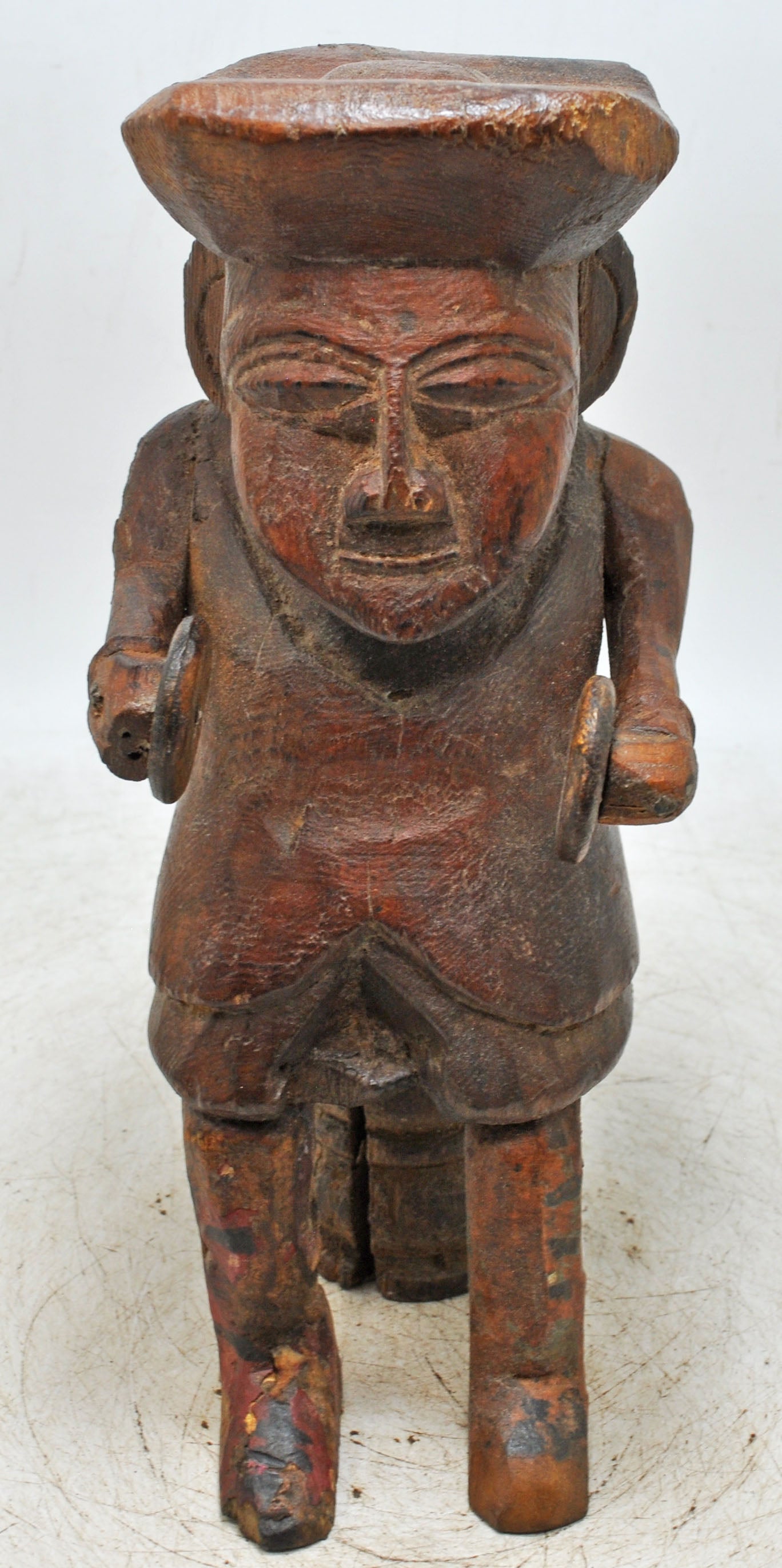 Vintage Wooden Musician Man Figurine Original Old Hand Carved