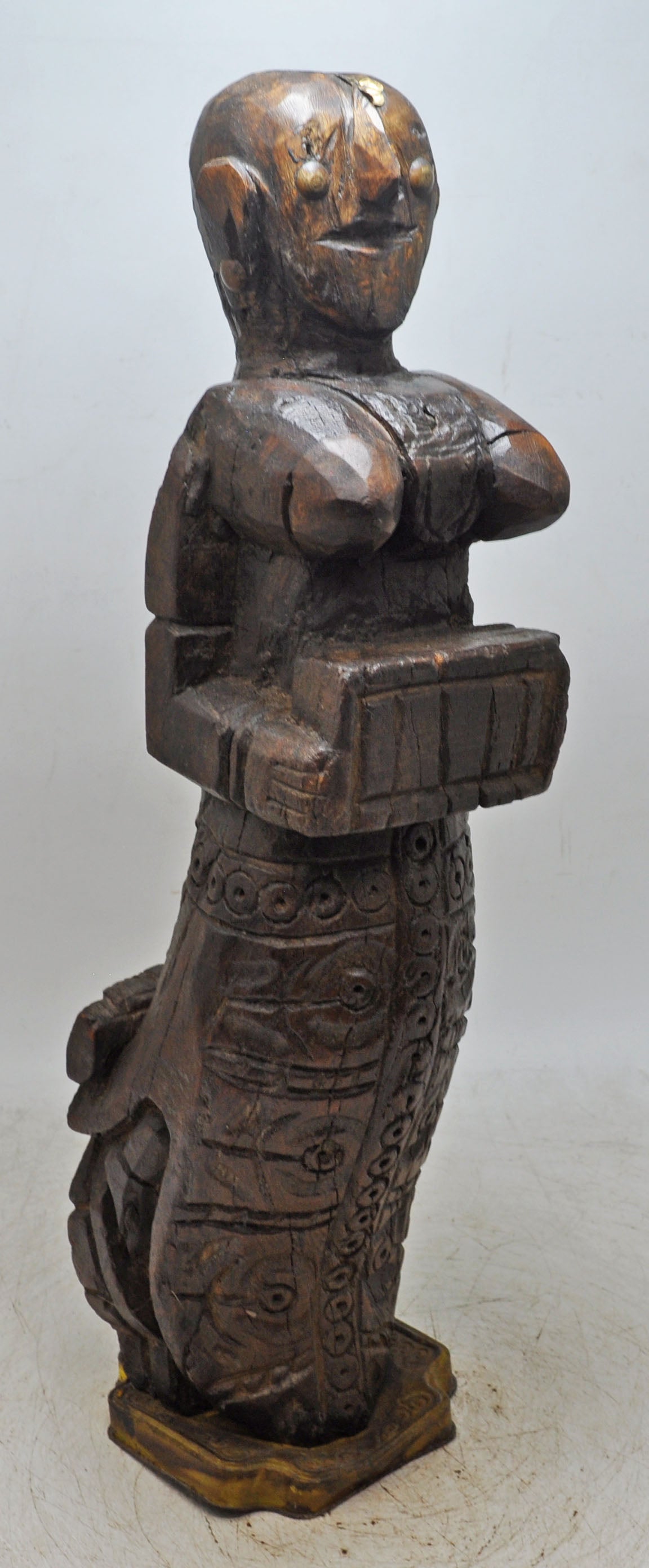 Vintage Wooden Musician Woman Figurine Original Old Very Fine Hand Carved