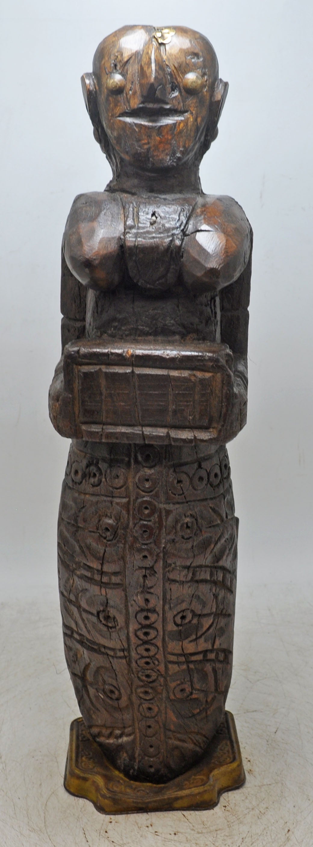 Vintage Wooden Musician Woman Figurine Original Old Very Fine Hand Carved
