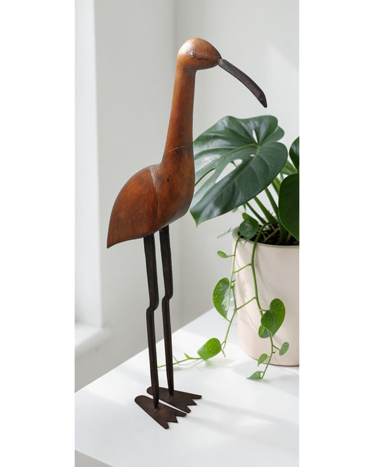 Vintage Wooden Crane Bird Figurine Original Old Hand Carved
