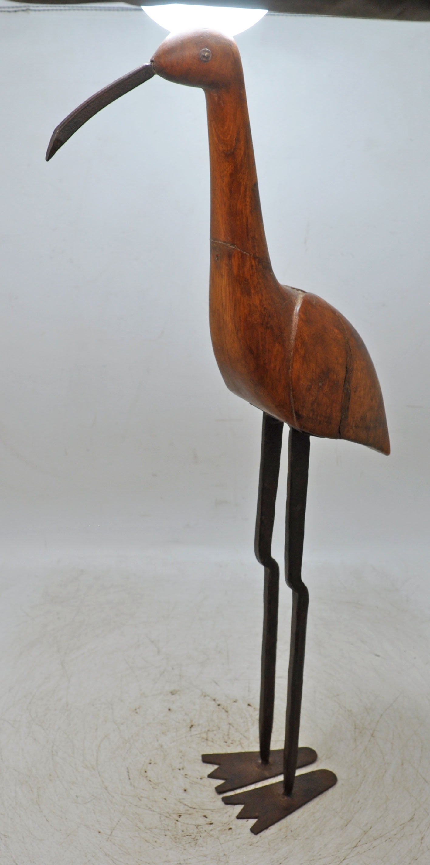 Vintage Wooden Crane Bird Figurine Original Old Hand Carved