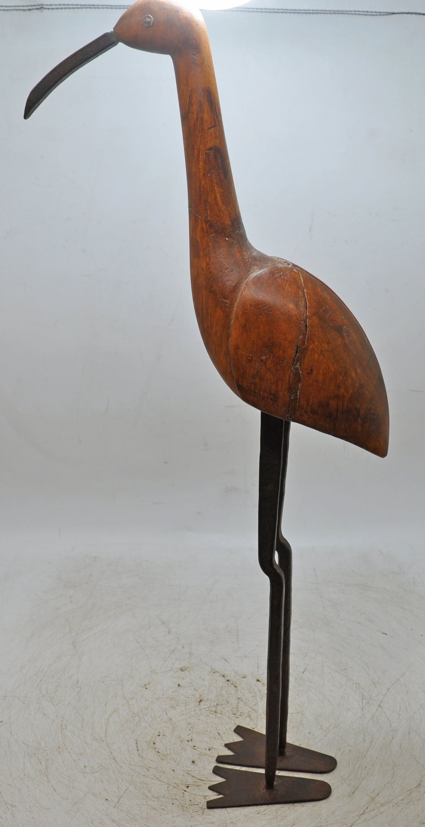 Vintage Wooden Crane Bird Figurine Original Old Hand Carved
