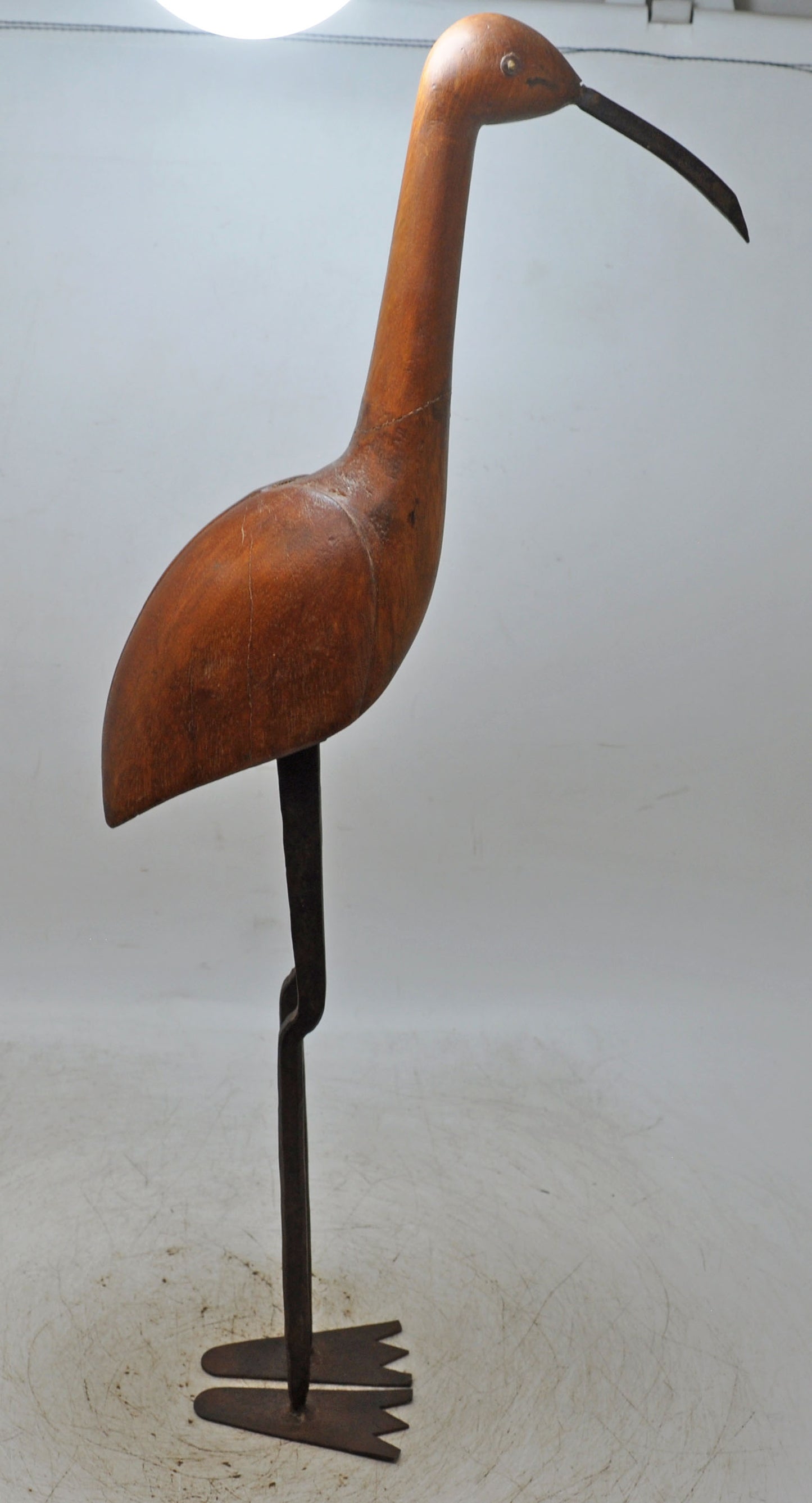 Vintage Wooden Crane Bird Figurine Original Old Hand Carved
