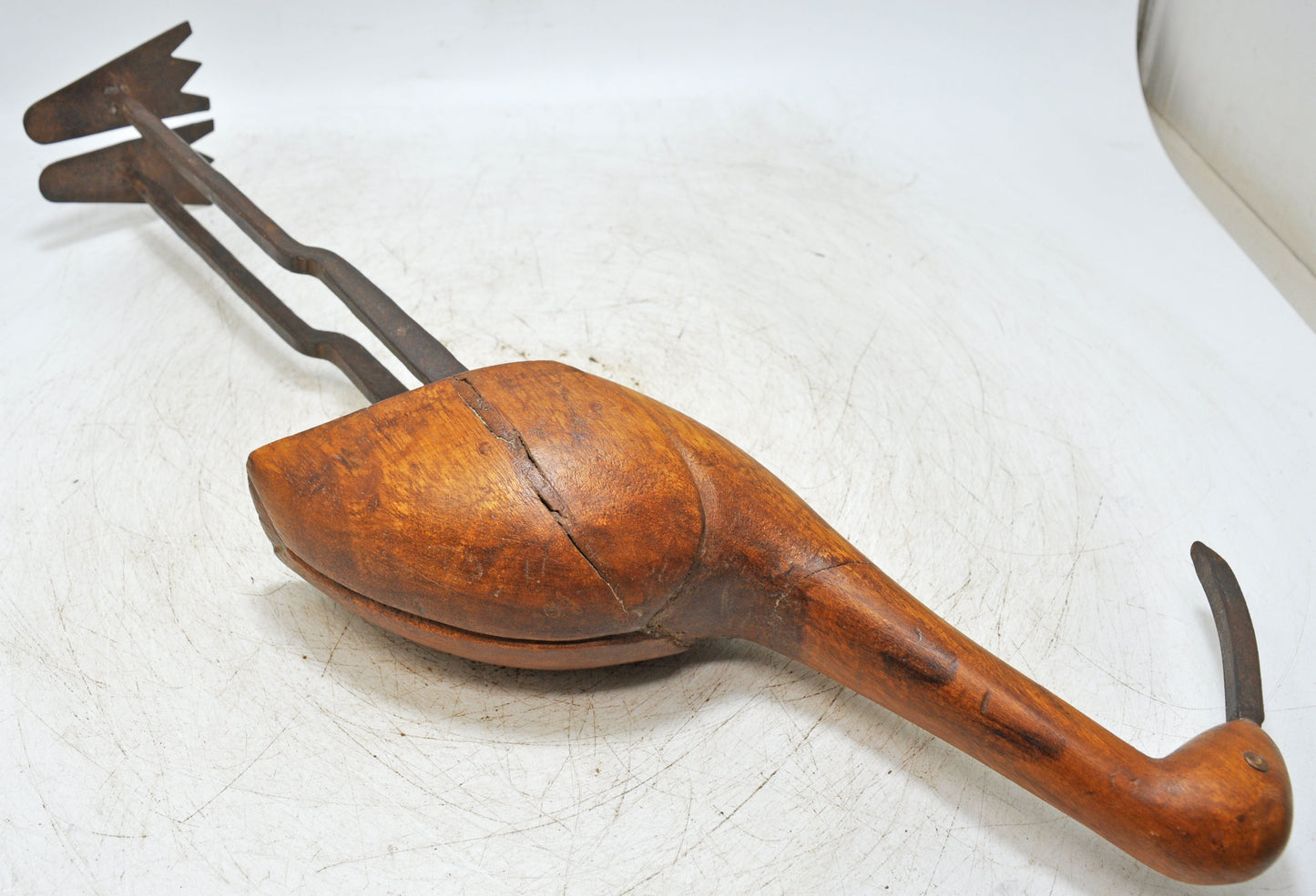 Vintage Wooden Crane Bird Figurine Original Old Hand Carved