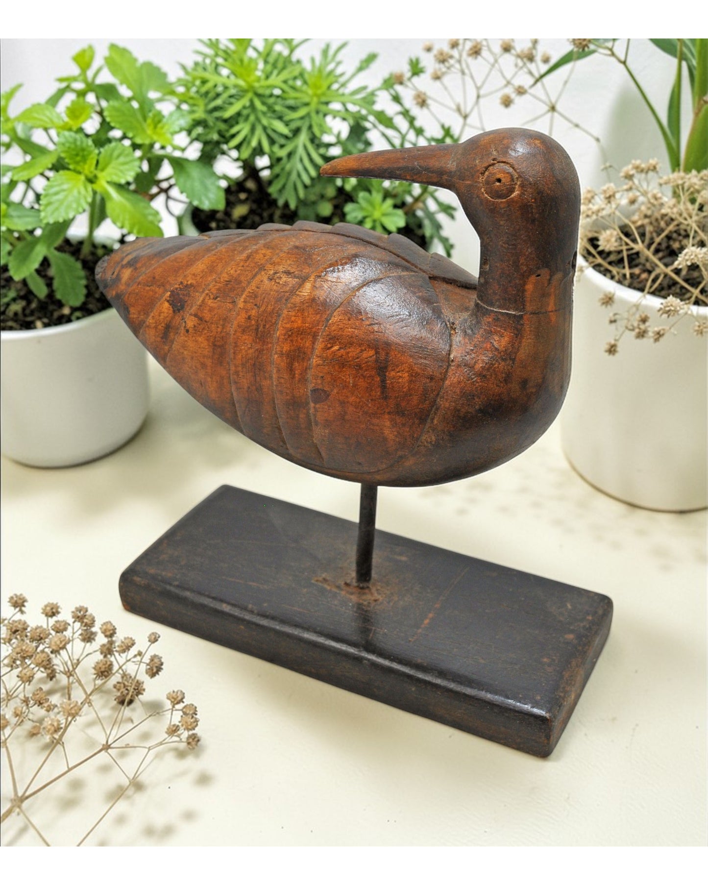 Vintage Wooden Bird Figurine Original Old Hand Carved