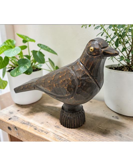 Vintage Wooden Bird Figurine Original Old Hand Carved