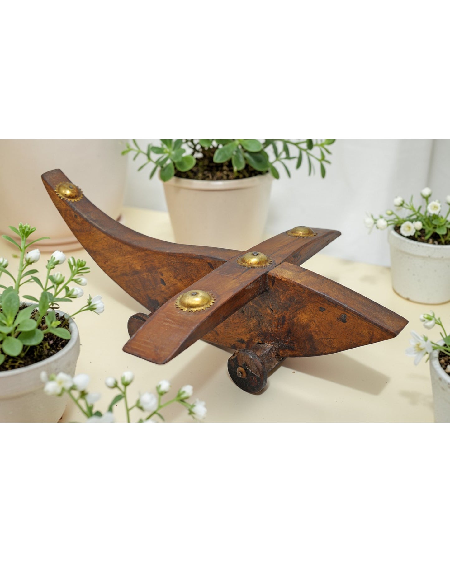Vintage Wooden Aeroplane Model Statue Original Old Hand Crafted