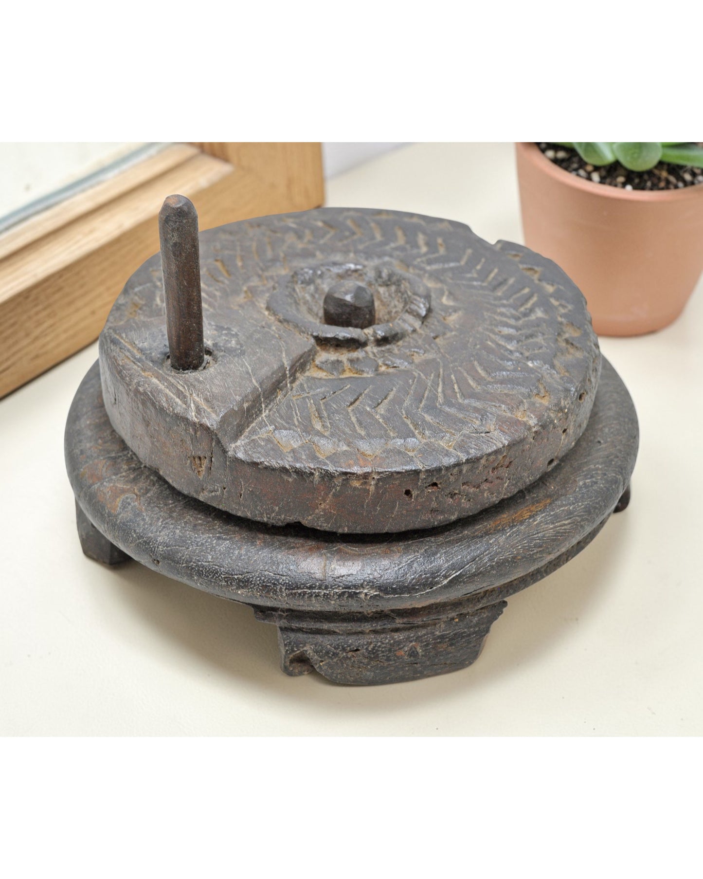 Antique Wooden Grain Grinder Model Toy Original Old Hand Carved