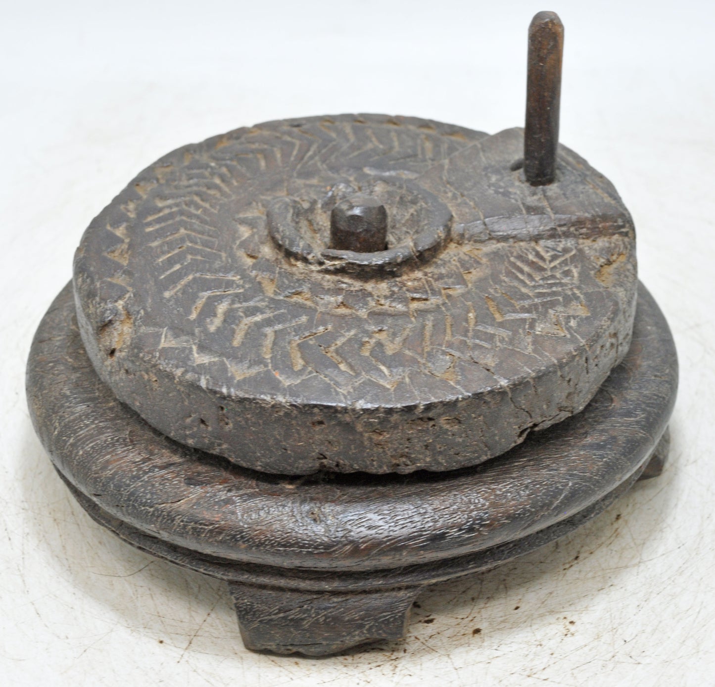 Antique Wooden Grain Grinder Model Toy Original Old Hand Carved