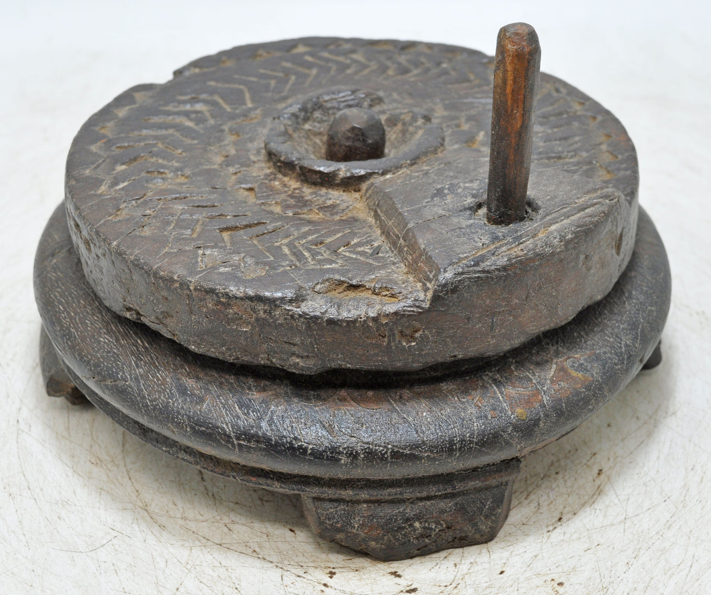Antique Wooden Grain Grinder Model Toy Original Old Hand Carved