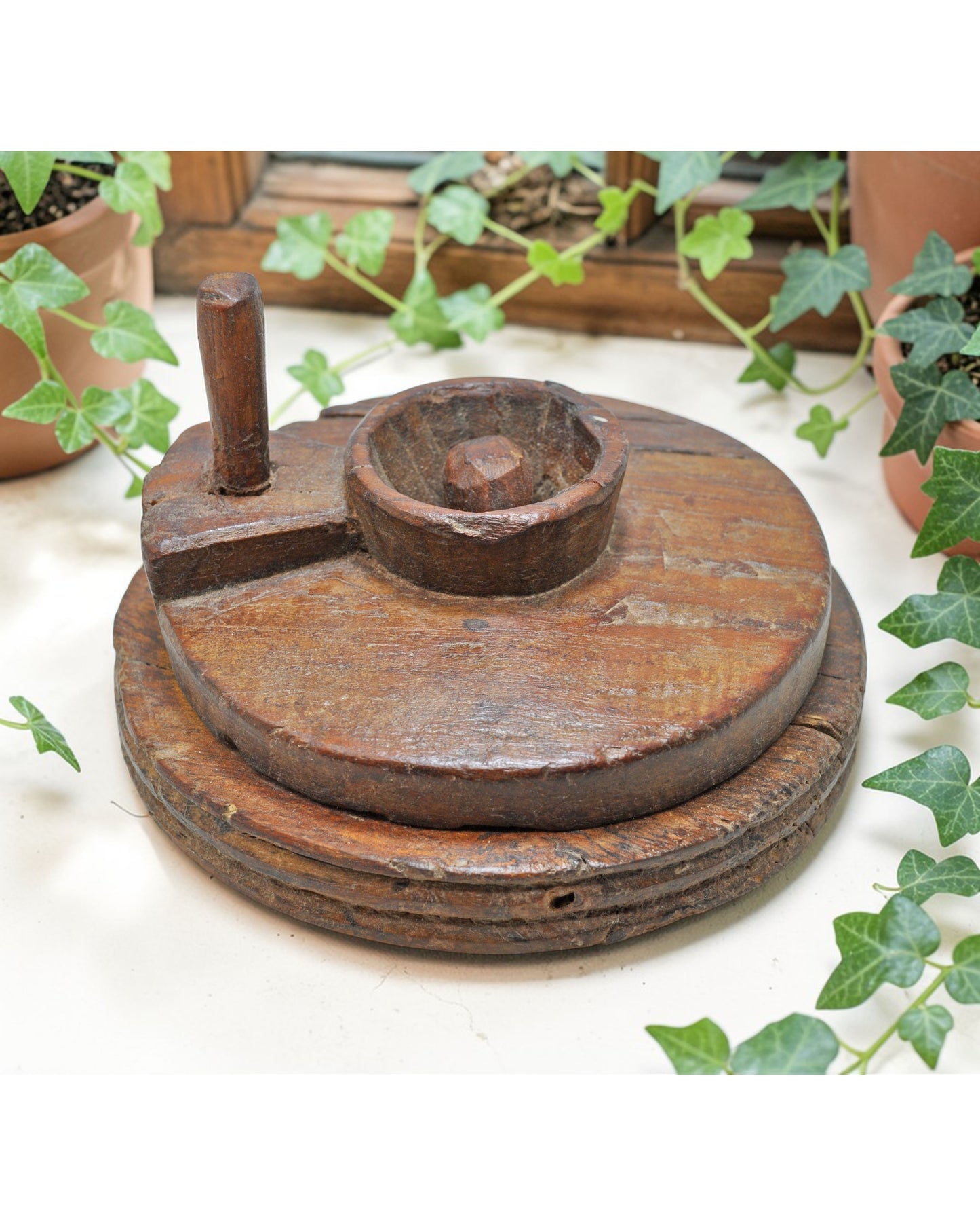 Antique Wooden Grain Grinder Model Toy Original Old Hand Carved