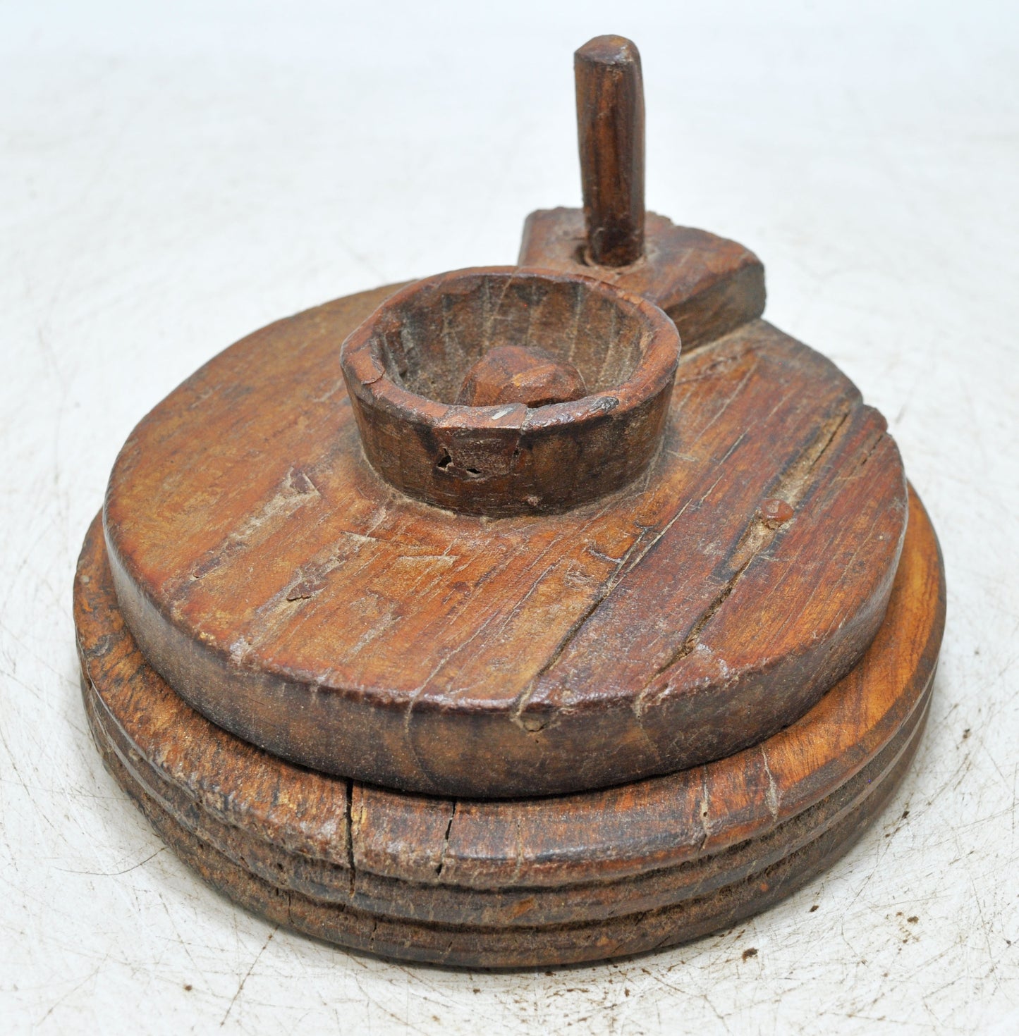 Antique Wooden Grain Grinder Model Toy Original Old Hand Carved