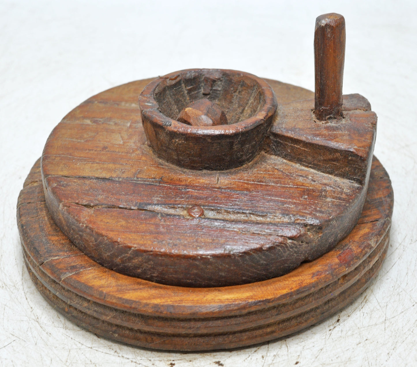 Antique Wooden Grain Grinder Model Toy Original Old Hand Carved