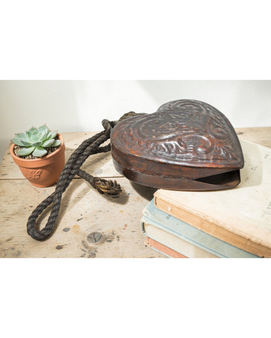 Vintage Iron Heart Shaped Cow Bell Original Old Hand Crafted