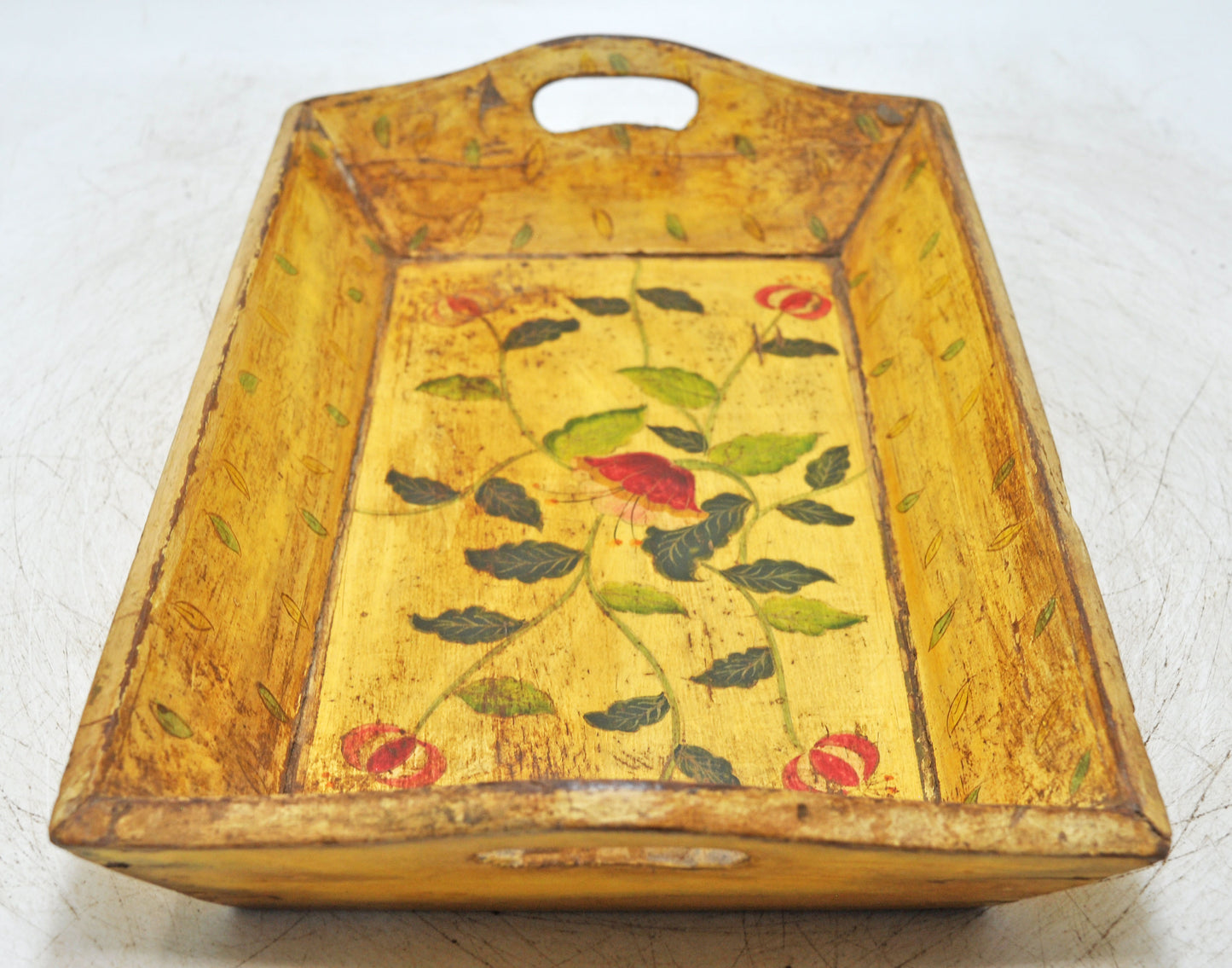 Vintage Wooden Serving Tray Original Old Hand Crafted Painted