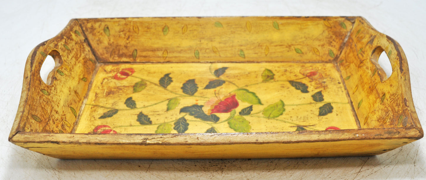 Vintage Wooden Serving Tray Original Old Hand Crafted Painted