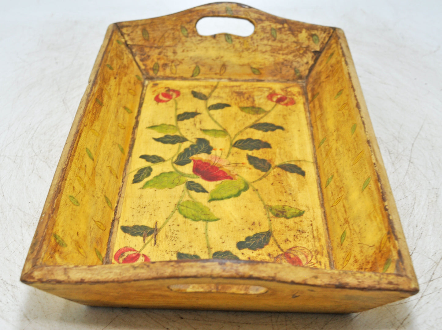 Vintage Wooden Serving Tray Original Old Hand Crafted Painted