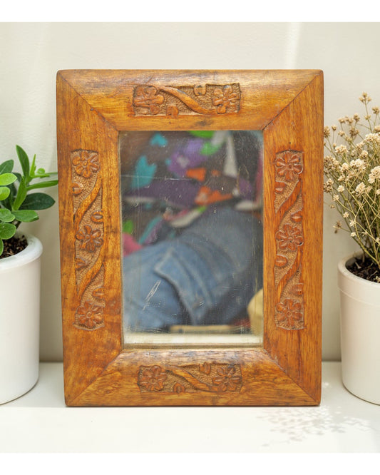 Vintage Wooden Wall Décor Small Mirror Frame Original Old Hand Crafted
