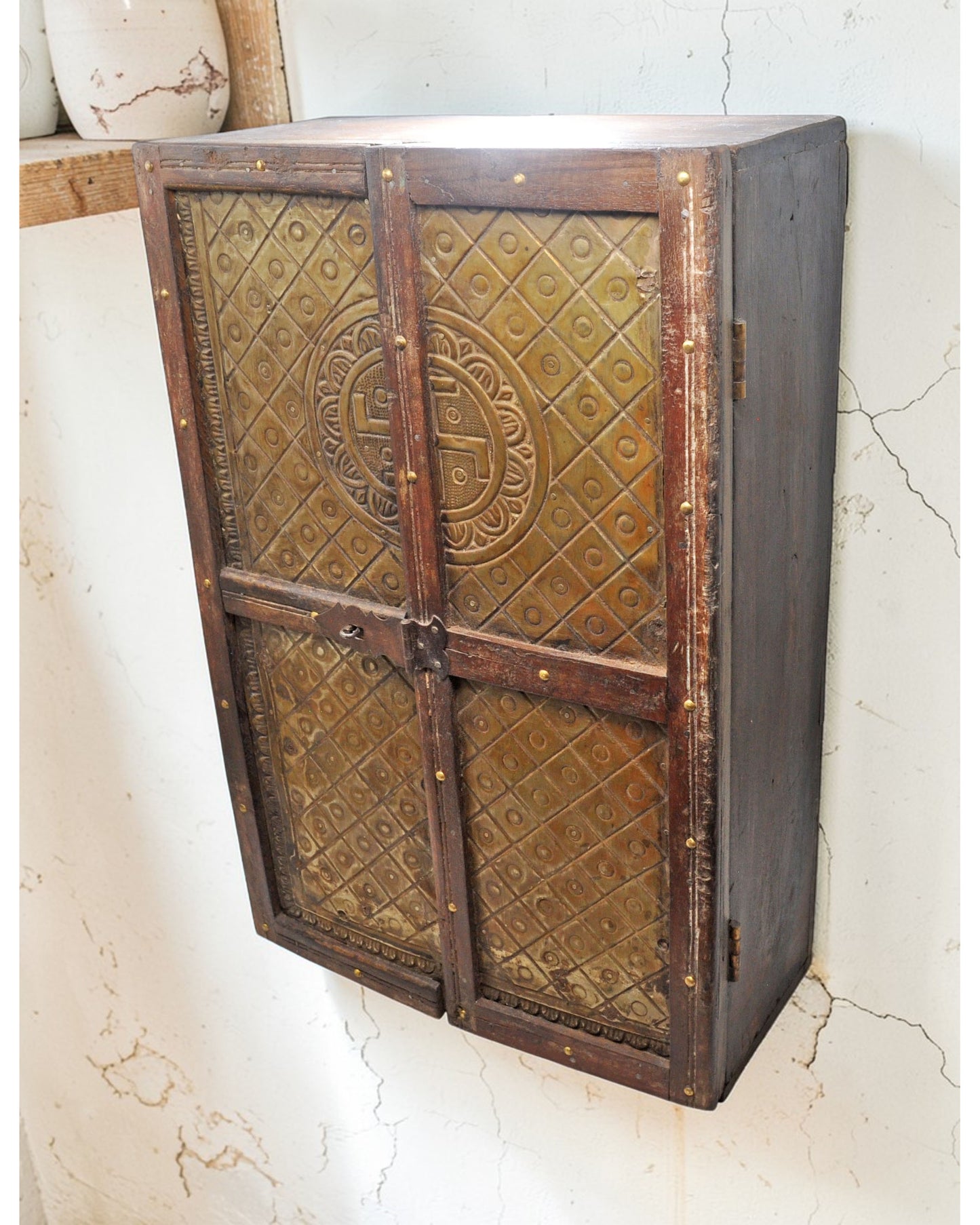 Antique Wooden Mini Storage Cabinet Original Old Fine Hand Crafted Brass Fitted