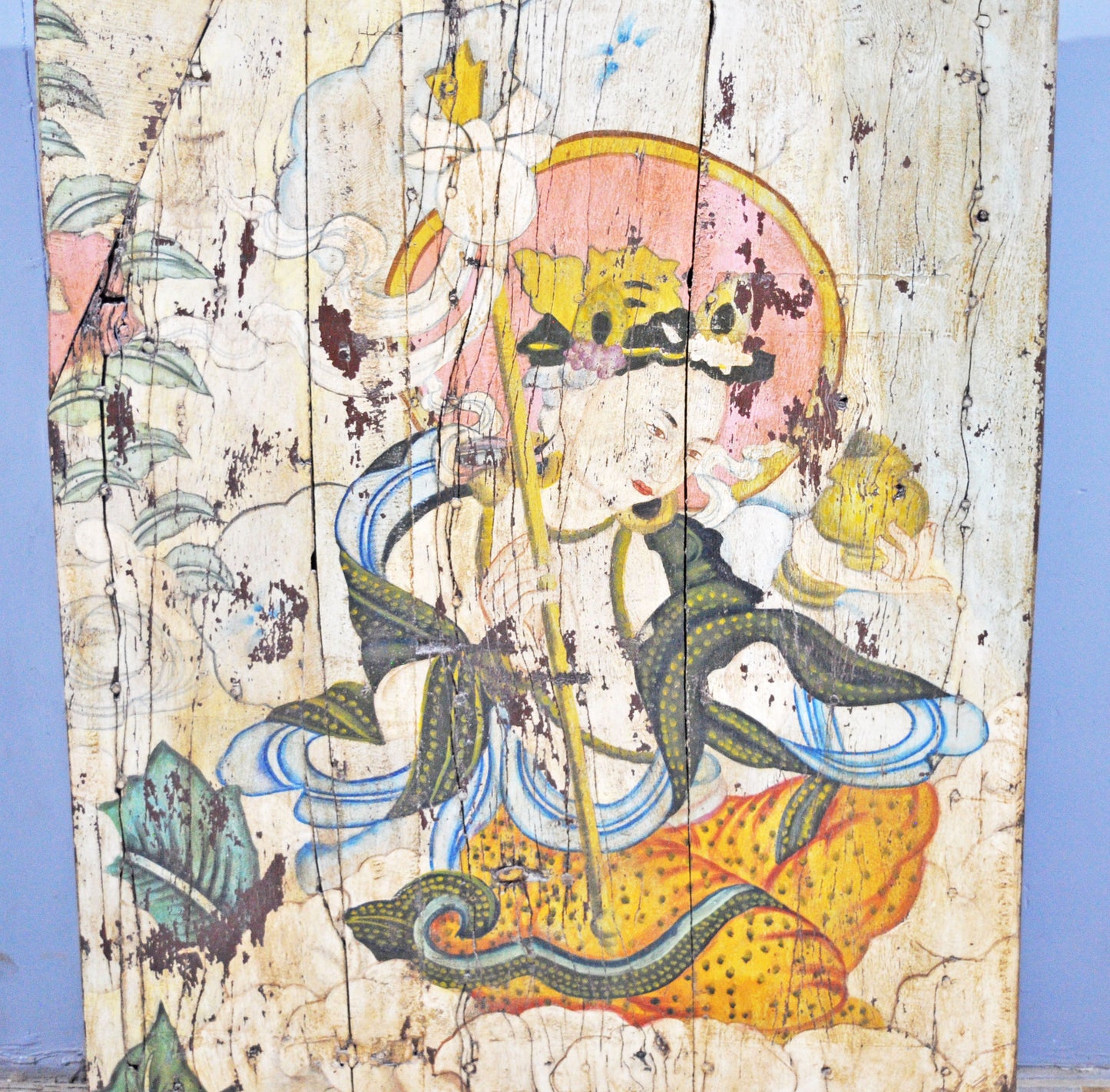 Antique Wooden Big Door Panel Fine Rustic Painting Original Old Hand Crafted Painted