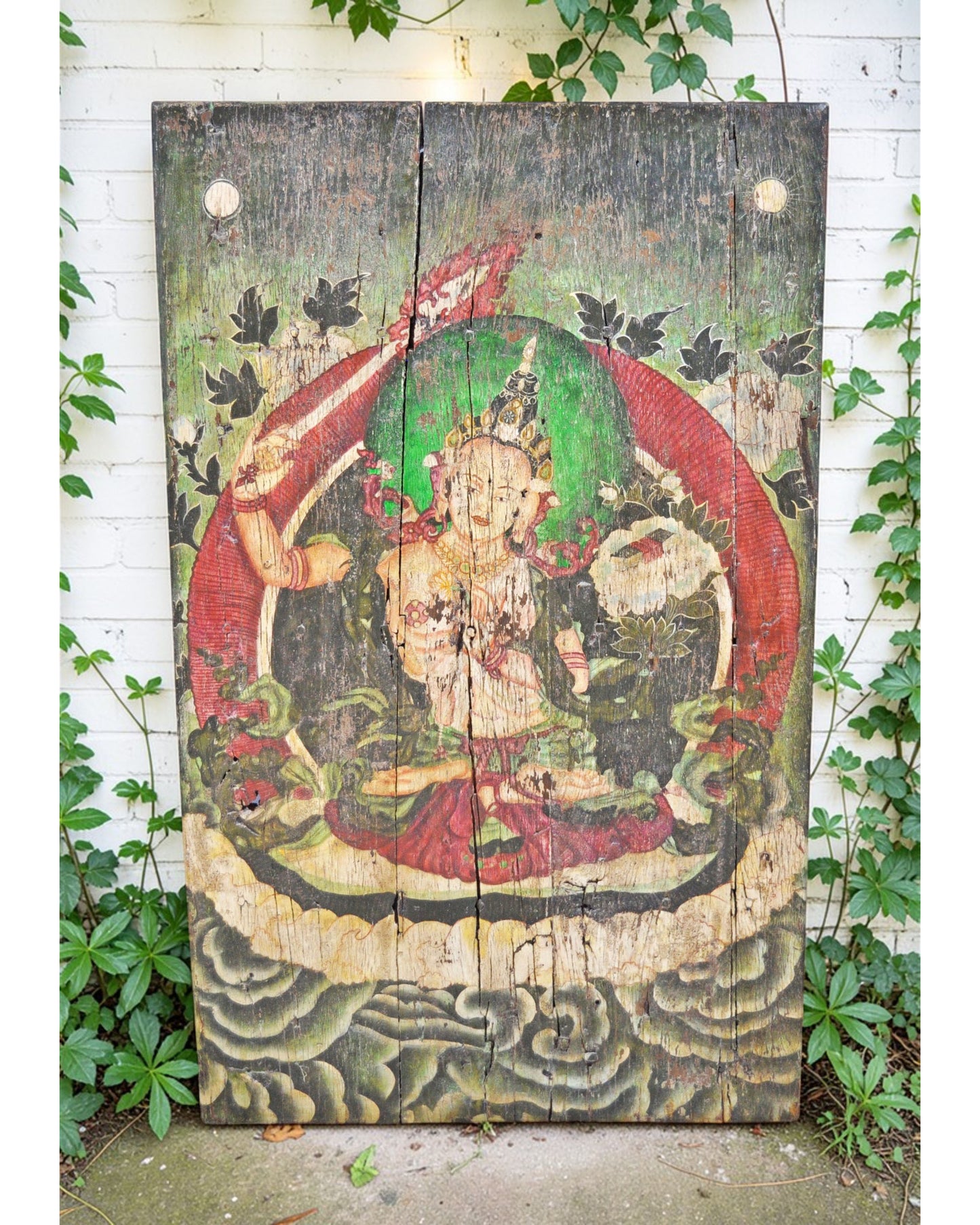 Antique Wooden Big Door Panel Fine Rustic Painting Original Old Hand Crafted Painted