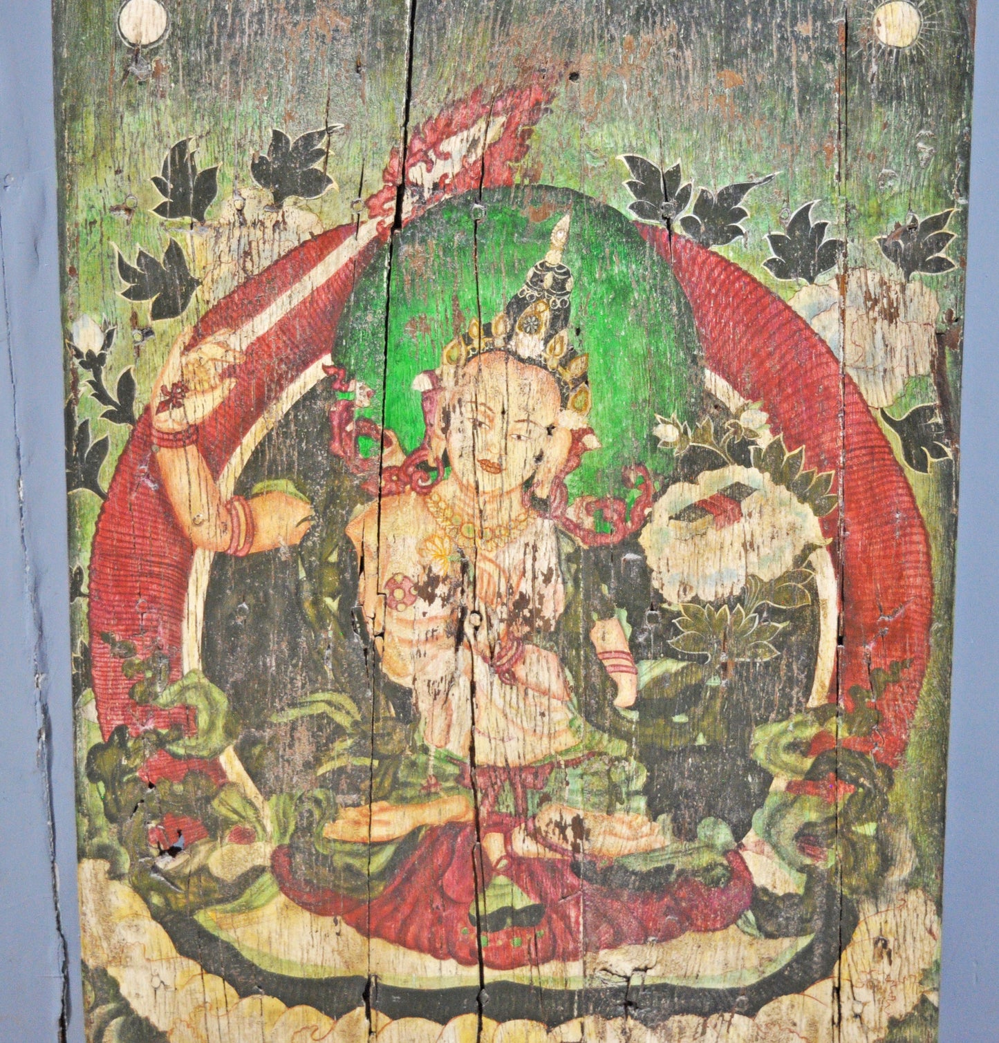 Antique Wooden Big Door Panel Fine Rustic Painting Original Old Hand Crafted Painted