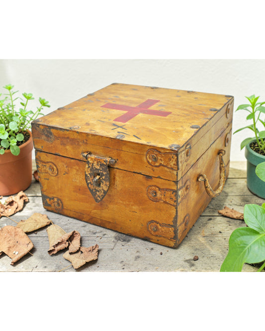 Vintage Wooden First Aid Medical Box Original Old Hand Crafted Painted
