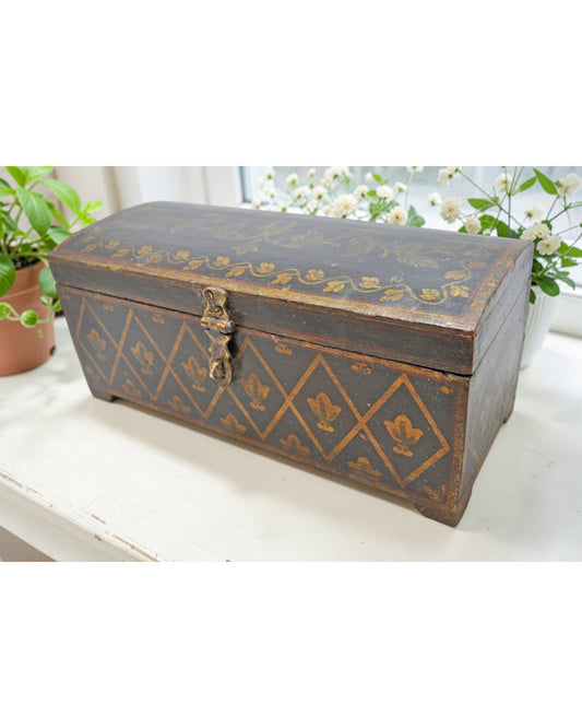 Antique Wooden Long Storage Box Original Old Hand Crafted Fine Painted