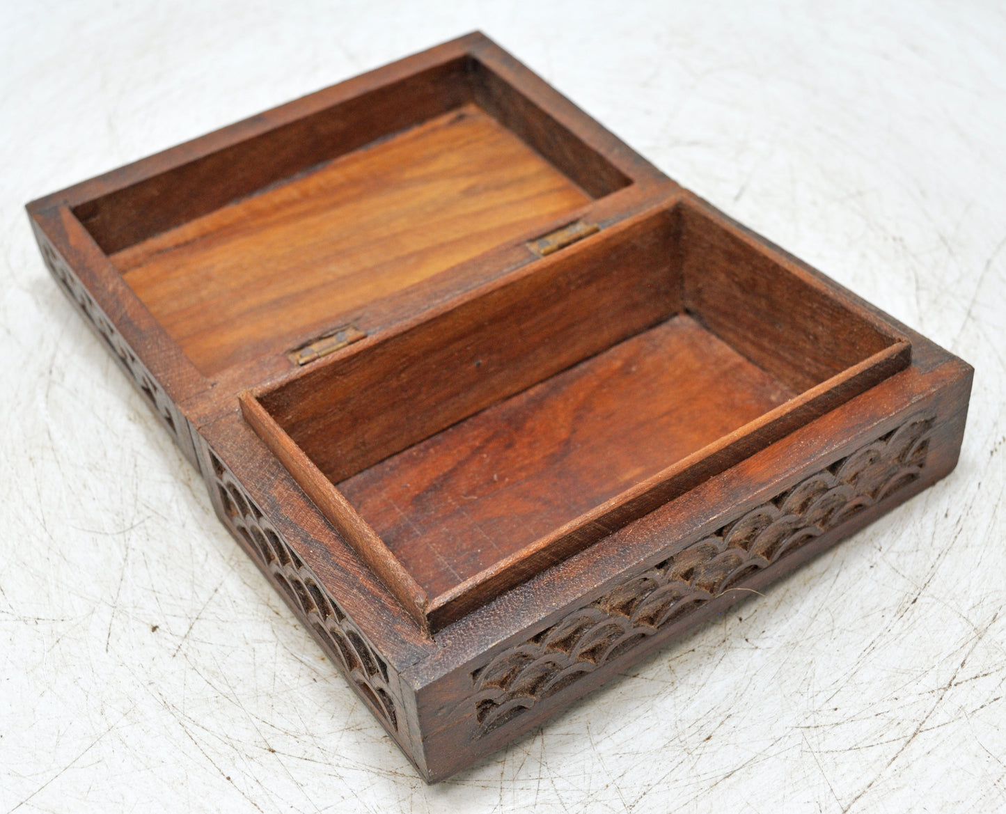 Vintage Wooden Small Jewelery Box Original Old Hand Crafted Carved Painted