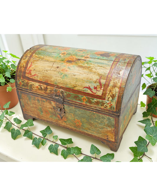 Vintage Wooden Half Round Storage Box Original Old Hand Crafted Painted