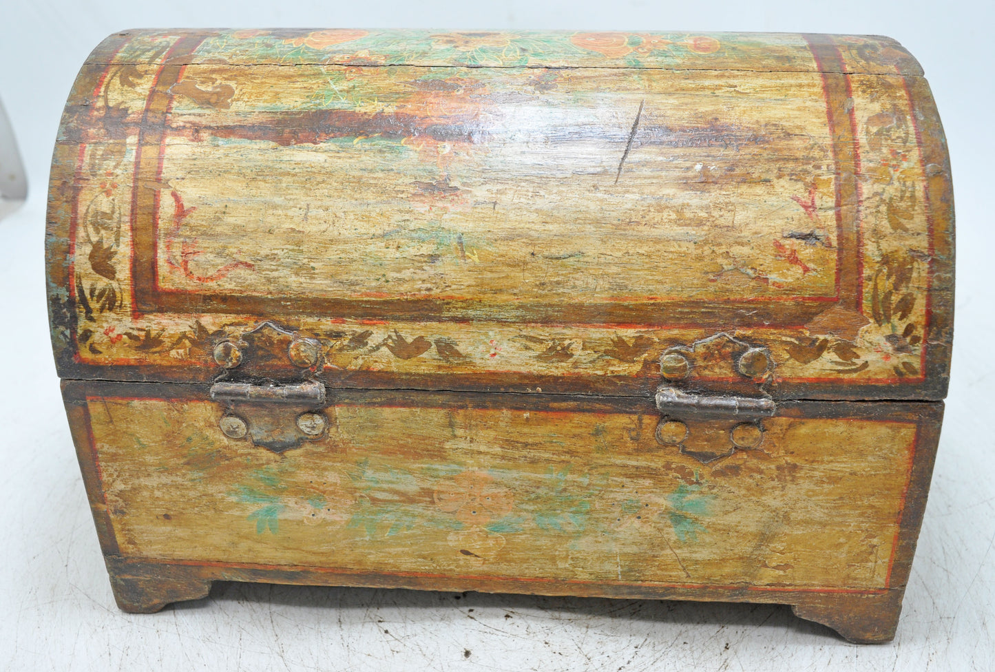 Vintage Wooden Half Round Storage Box Original Old Hand Crafted Painted