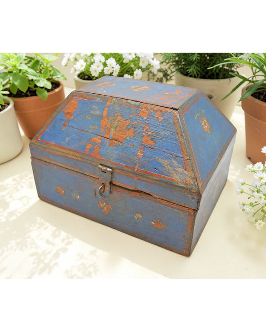 Vintage Wooden Dome Shaped Storage Box Original Old Hand Crafted Painted