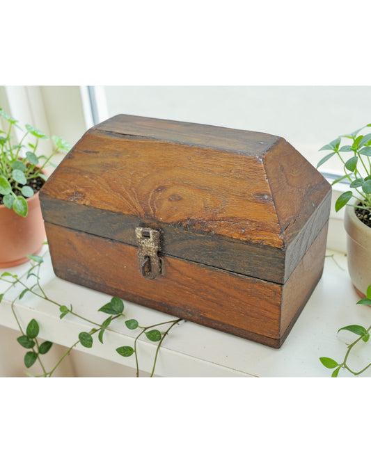 Vintage Wooden Dome Shaped Storage Box Original Old Hand Crafted
