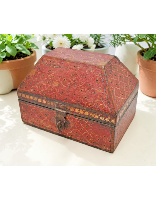 Vintage Wooden Dome Shaped Storage Box Original Old Hand Crafted Painted