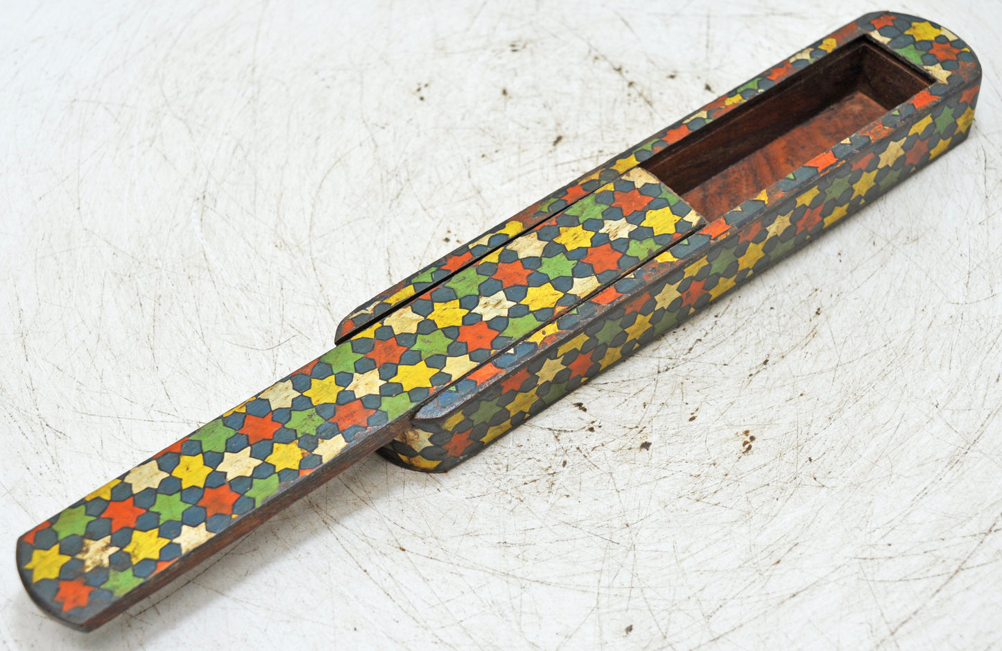 Vintage Wooden Small Pencil Stationary Box Original Old Hand Crafted Painted
