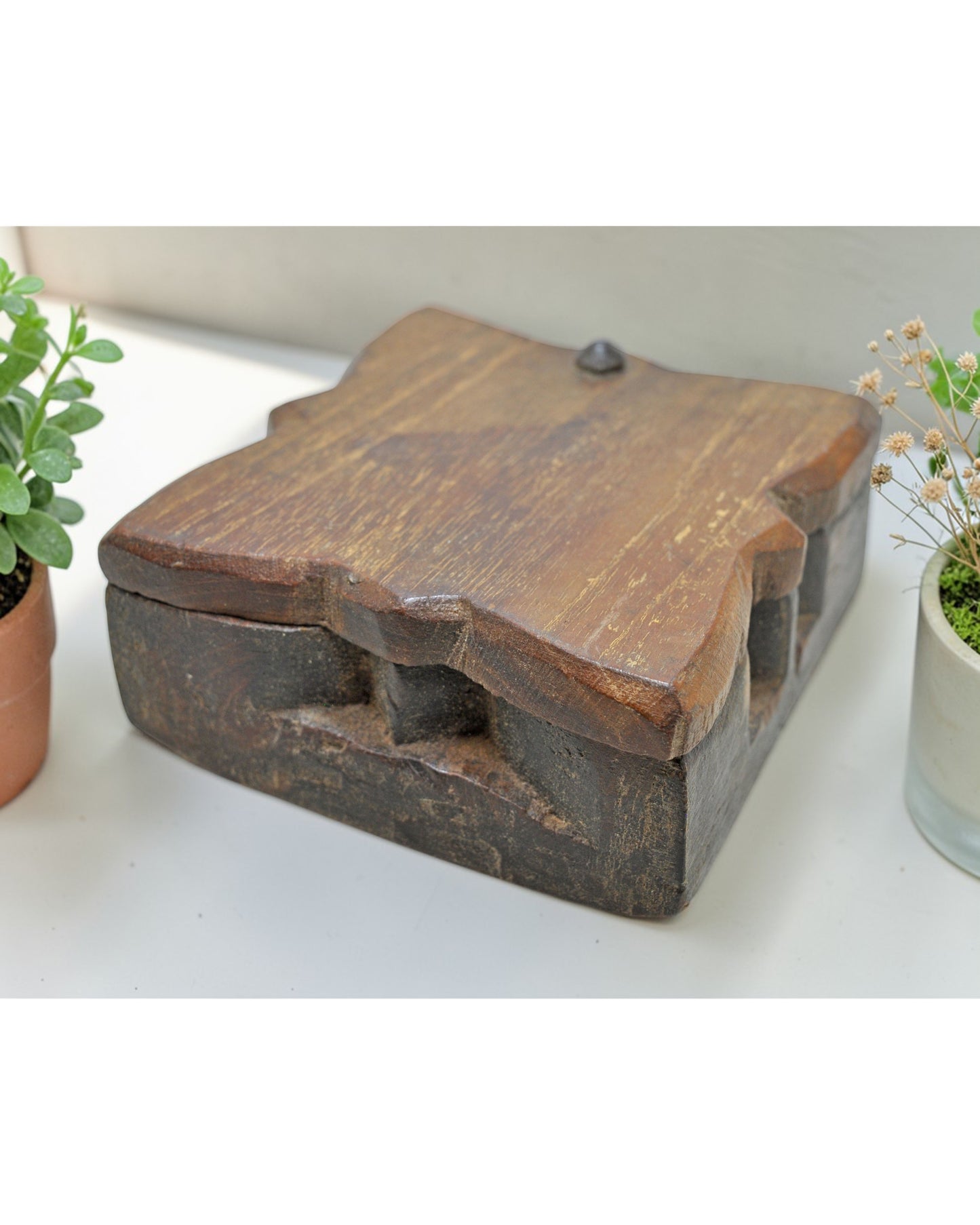 Antique Wooden Kitchenware Spice Box Original Old Hand Carved