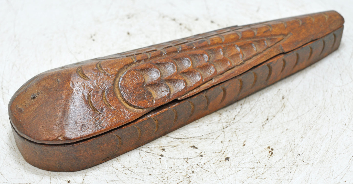 Antique Wooden Long Kum Kum Powder Tika Box Original Old Hand Carved