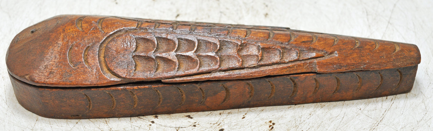 Antique Wooden Long Kum Kum Powder Tika Box Original Old Hand Carved