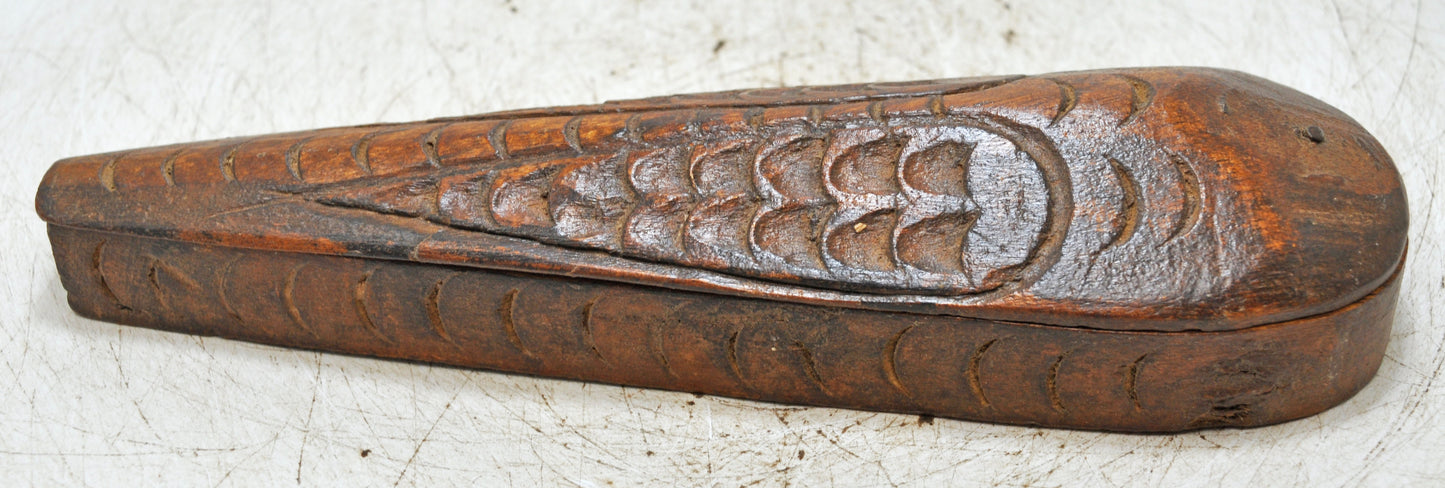 Antique Wooden Long Kum Kum Powder Tika Box Original Old Hand Carved