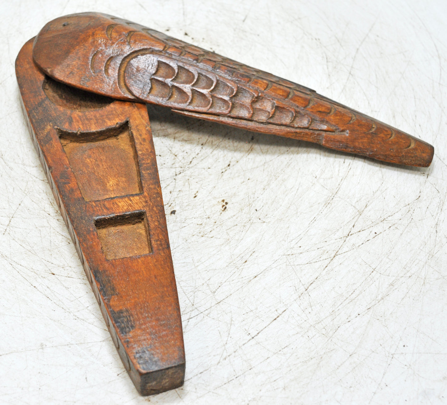 Antique Wooden Long Kum Kum Powder Tika Box Original Old Hand Carved